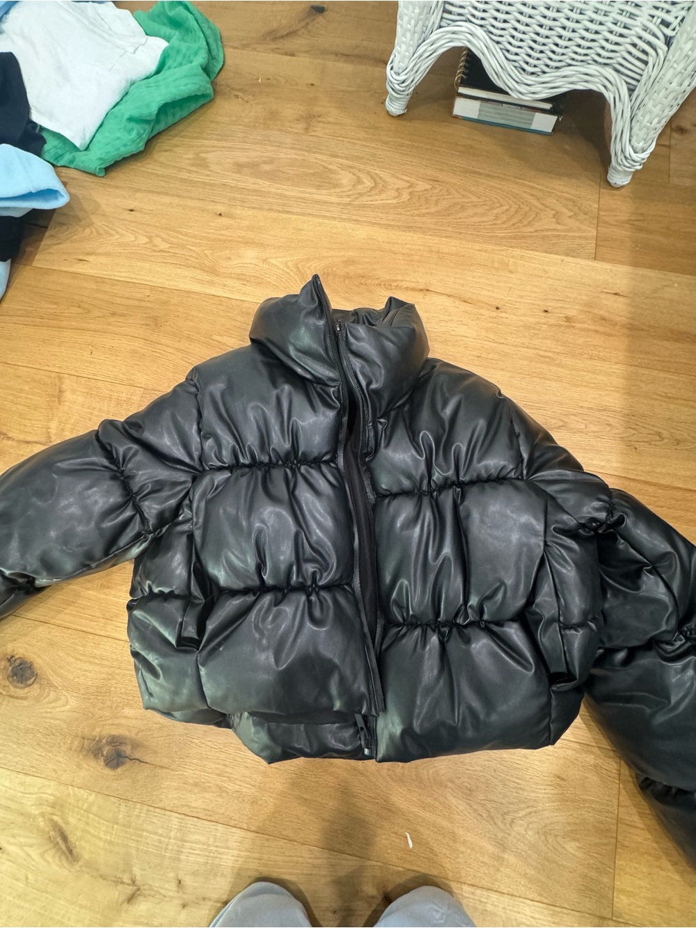 Zara Black Quilted Jacket with Faux-Leather Trim